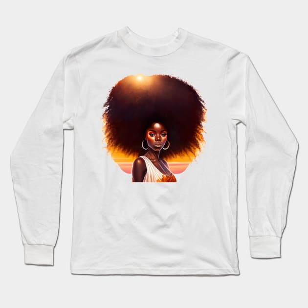 [AI Art] African sunset woman with big hair Long Sleeve T-Shirt by Sissely